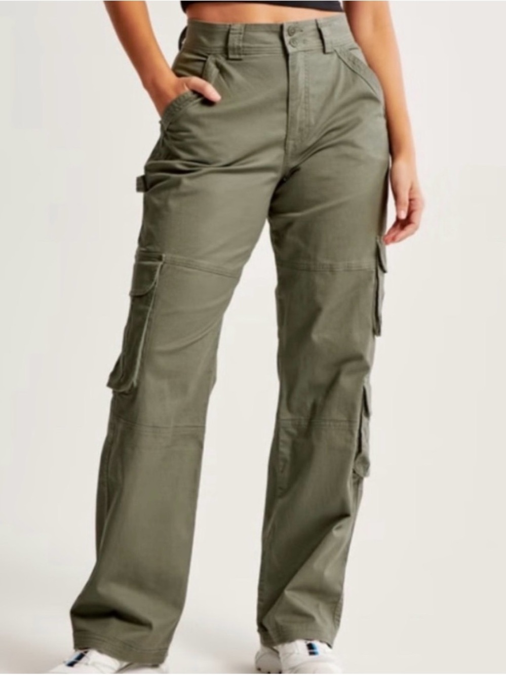 NWT Abercrombie High Rise Relaxed Olive Green Cargo Utility Pants Sz 25